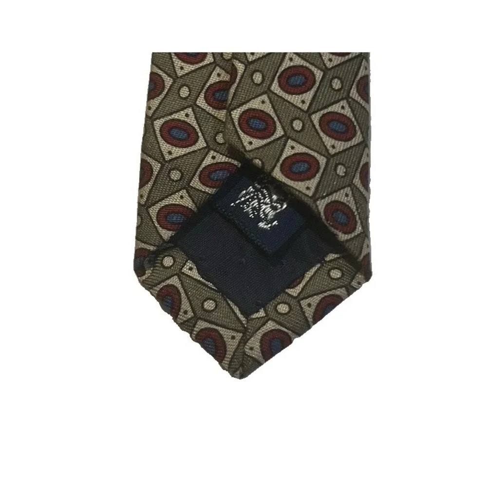 VTG Burberrys London 100% Silk Tie Hand Sewn Classic Width Geometric Olive USA
